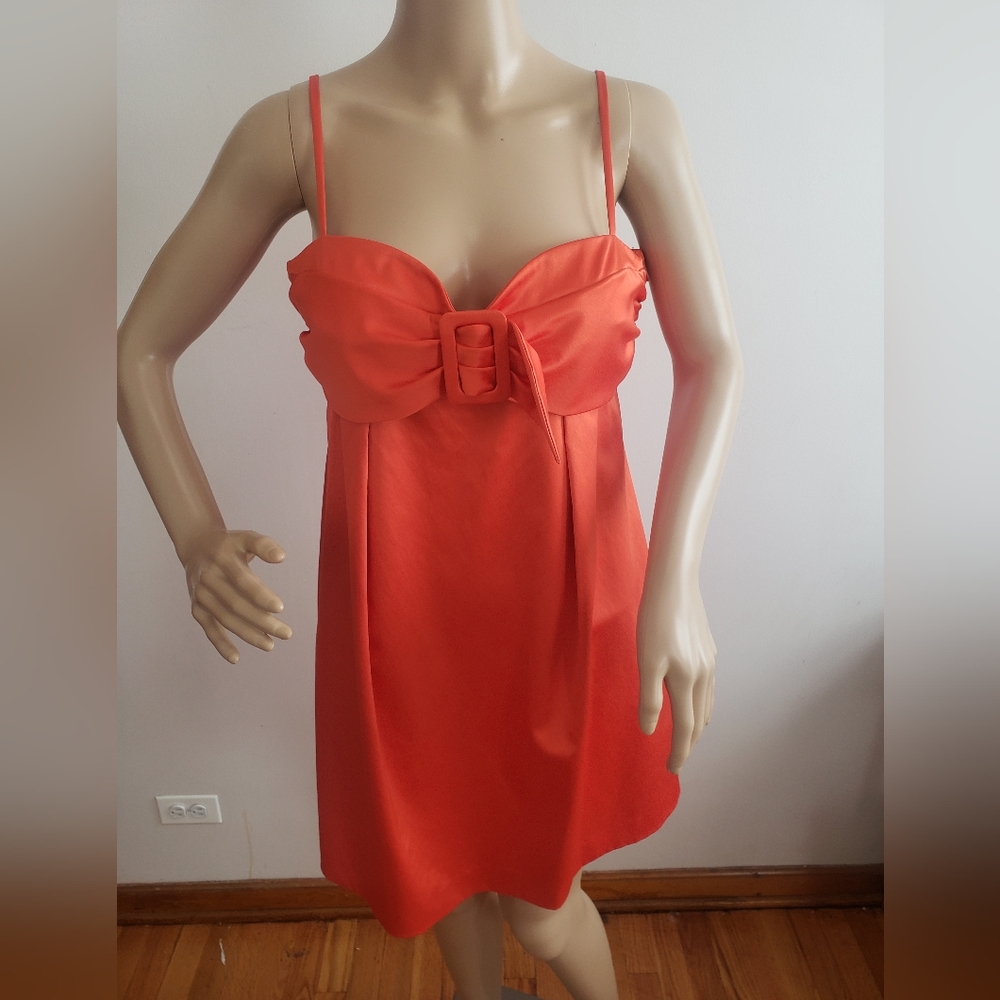 Nine West Tangerine Orange Adjustable Spaghetti Strap Mini Dress~ Size 8